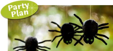 Spider Halloween Party. Spider theme party supplies, invitations. Creepy crawler invitations.